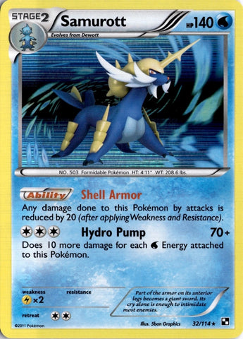 Samurott 32/114 - Pokémon Card - Black & White - NON-Holo