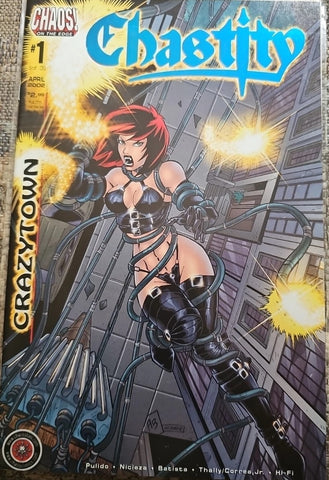 Chastity #1 "Crazytown" - Chaos Comics - 2002 - Blue Foil w/ C.O.A. #75/299