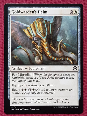 "Goldwarden's Helm" - Magic The Gathering Card - All Will Be One