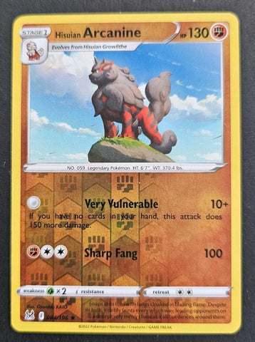 "Arcanine" 084/196 Lost Origin - Pokémon Card - Reverse Holo