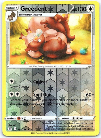 "Greedent" 154/196 Lost Origin - Pokémon Card - Reverse Holo