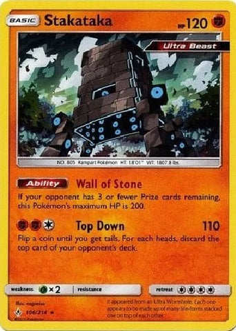 "Stakataka" 106/214 Unbroken Bonds - Pokémon Card - Holo