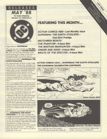 DC Releases Newsletter May '88 - DC Comics - 1988